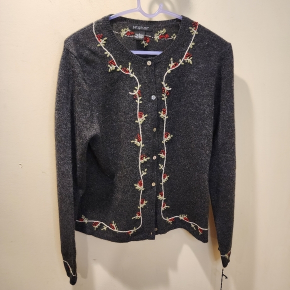 PARAPHRASE gray 100 % Lambswool button Down Cardigan size L - Picture 1 of 12